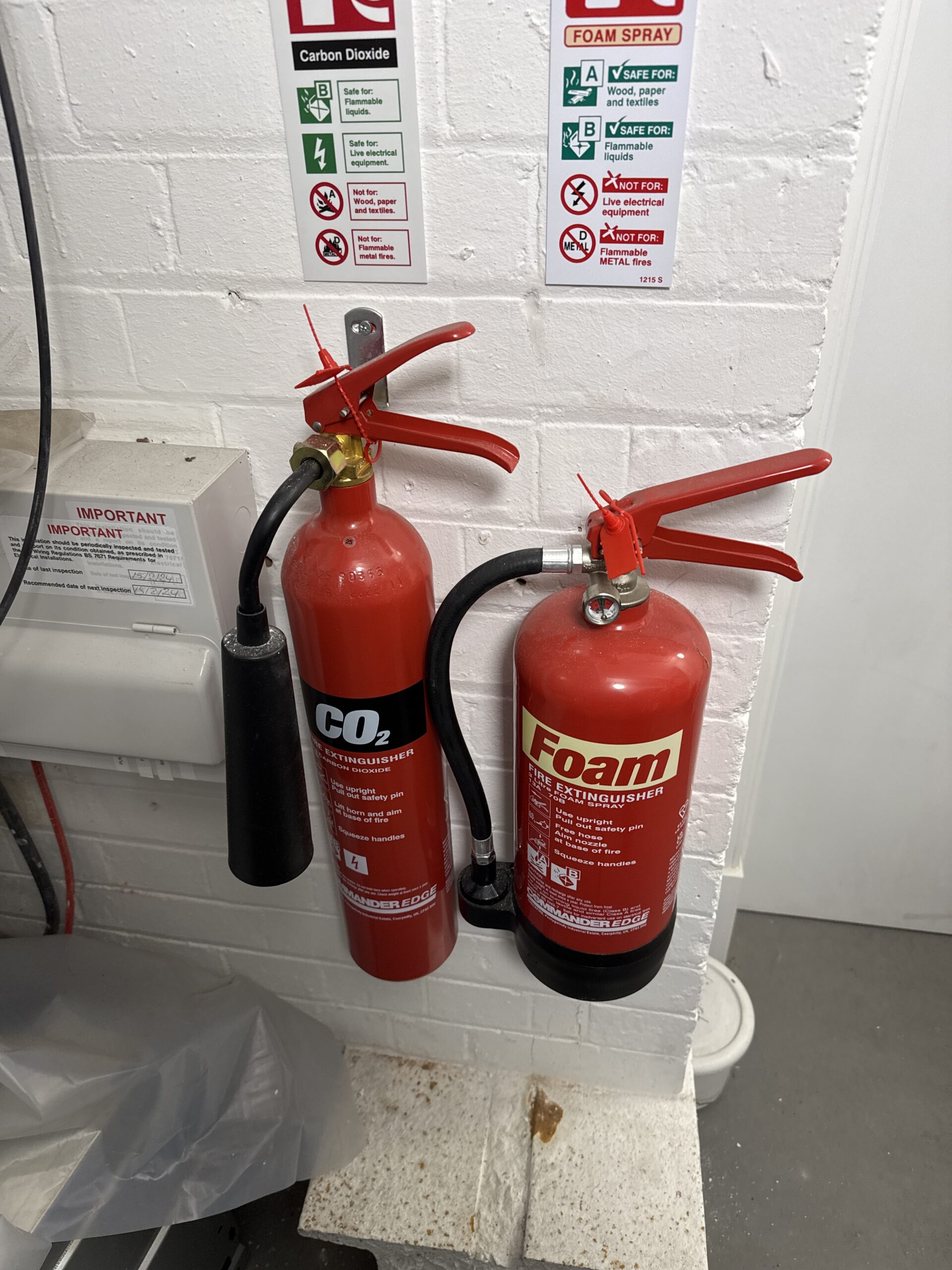Fire extinguishers on site after an annual service by Advantage Technical Services